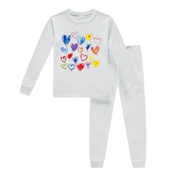Likimi Child Toddler Girls Two Piece Outfit Hearts Print Crew Neck Long Sleeve Tops With Pants Spring Autumn Casual Clothes Set White Size 3-4 Years