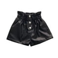 thumbnail image 1 of Likimi Childre Girls Leather Shorts Elastic Waistband Solid Color High Waist Fashion Casual Summer Shorts Black Size 9-11Years, 1 of 8