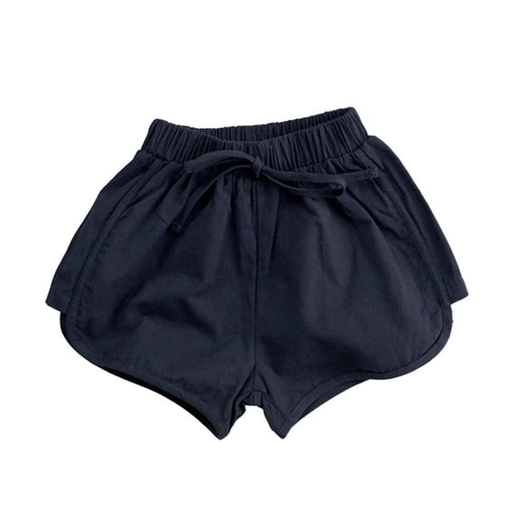Likimi Childre Girls Shorts Elastic Waist Solid Color Loose Fit Breathable Summer Sport Shorts Navy Size 5-6 Years