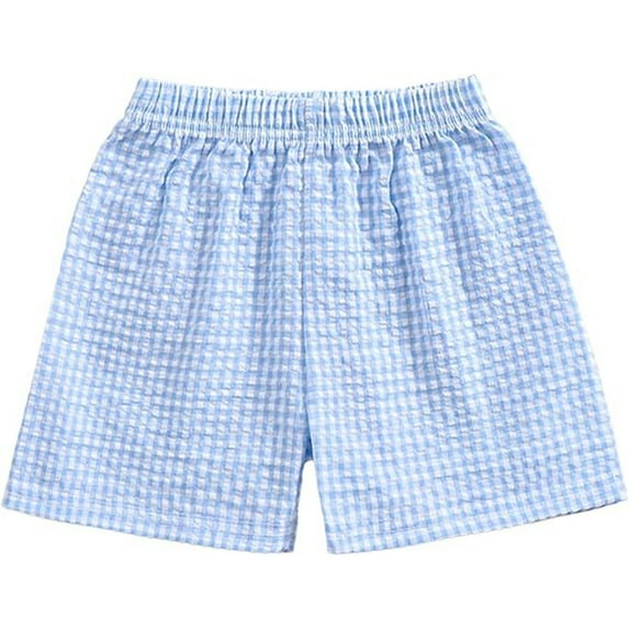 Likimi Childre Girls Shorts Summer Plaid Print Elastic Waist Loose Fit Breathable Comfort Shorts Sky Blue Size 9-12 Months