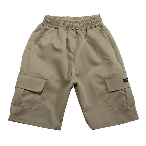 Likimi Children Boys Cargo Shorts Solid Color Elastic Waist Loose Fit Casual Stretch Shorts With Pocket Beige Size 11-12 Years