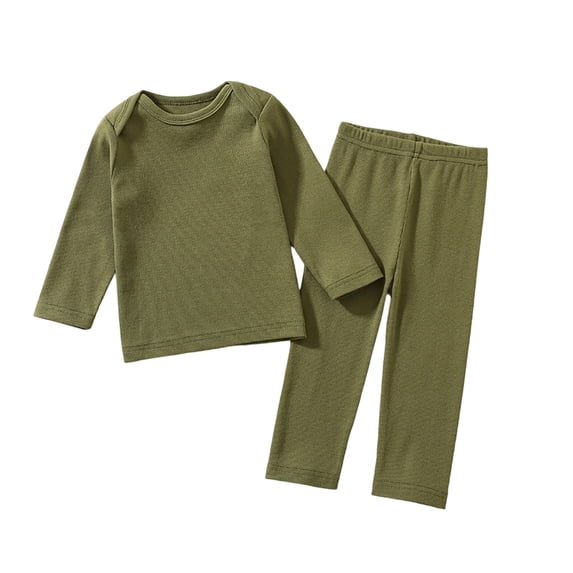 Likimi Children Boys Girls 2 Piece Set Long Sleeve Solid Color Crew Neck Tops With Pants Spring Autumn Soft Casual Outfit Set Army Green Size 4-5 Years