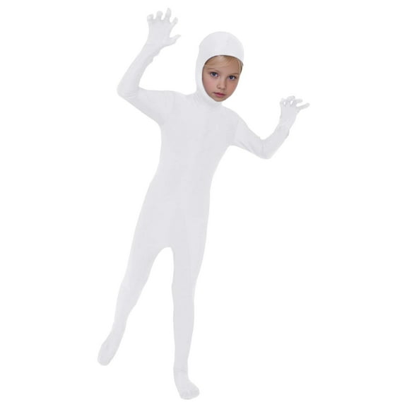 Likimi Children Boys Girls Catsuit Long Sleeve Solid Color Hooded Stretchy Casual Fashionable Bodysuit White Size 6-7 Years