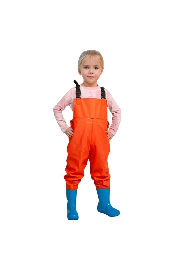 Children Boys Girls Jumpsuit Waterproof Solid Color Sleeveless Casual Overalls Clothes Orange Size 11-12 Years