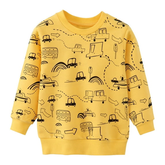 Likimi Children Boys Girls Pullover Long Sleeve Cartoon Print Crew Neck Sweatshirt Comfortable Soft Autumn Winter Tops Size 18-24 Months Yellow