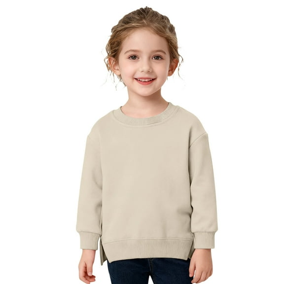 Likimi Children Boys Girls Pullover Long Sleeve Crew Neck Solid Color Loose Sweatshirt Soft Warm Casual Autumn Winter Tops Size 3-4 Years Beige