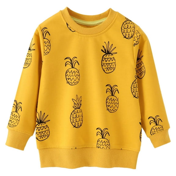 Likimi Children Boys Girls Sweatshirt Cartoon Print Crew Neck Long Sleeve Pullover Fashionable Casual Autumn Winter Tops Size 18-24 Months Yellow