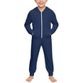 thumbnail image 1 of Likimi Children Boys Jumpsuits Hooded Zipper Solid Color Long Sleeve Bodysuits For Boys Spring Autumn Comfortable Homewear Clothes Navy Size 5-6 Years, 1 of 9