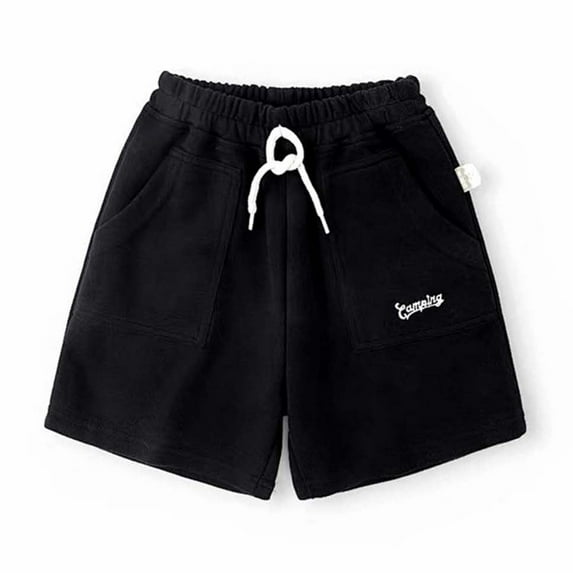 Likimi Children Boys Shorts Summer Loose Fit Letter Print Elastic Waistband Breathable Casual Shorts With Pocket Black Size 9-10 Years