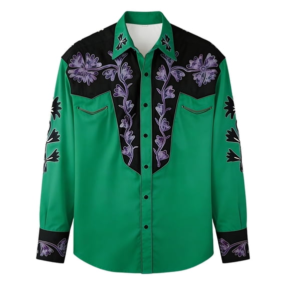 Likimi Children Boys T Shirt Cowboy Print Long Sleeved Lapel Button Down Comfort Tees Size 6-7 Years
