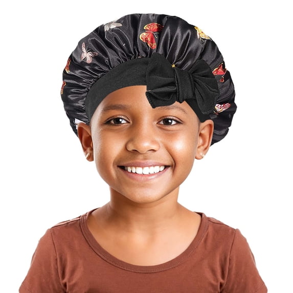 Likimi Children Girls Boys Cap Floral Printed Soft Comfortable Cute Hair Cap Black Size One Size