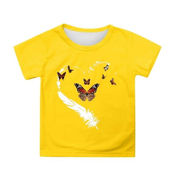 Likimi Children Girls Boys T Shirt Short Sleeve Crew Neck Cartoon Print Top Fashion Casual Shirt Size 3-4 Years Yellow