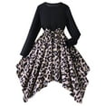 thumbnail image 1 of Likimi Children Girls Dress Long Sleeve Crew Neck A Line Leopard Print Elegant Fashion Dresses With Detachable Waist Belt Size 7-8 Years Black, 1 of 7