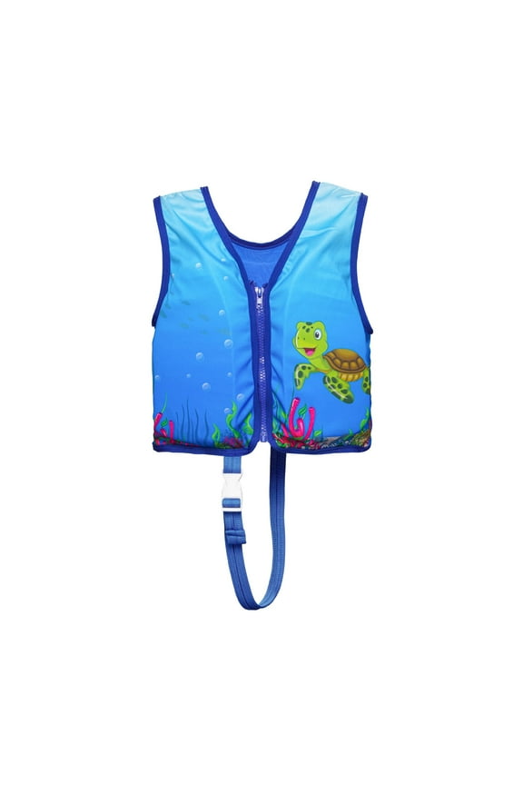 Children Girls Life Vest Cartoon Print Swimming Suit For Outdoor Water Play Blue Size 2-8 Years