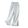 thumbnail image 1 of Likimi Children Girls Pants Lightweight Wide Leg Solid Color Loose Elastic Waist Casual Spring Summer Trousers Gray Size 3-4 Years, 1 of 5