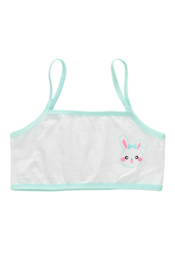 Children Girls Seamless Bra Cartoon Print Comfortable Lightweight Casual Underwear Bra Green Size 8-12 Years
