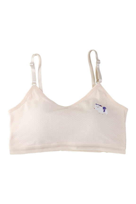 Children Girls Seamless Bra Cartoon Print Soft Lightweight Casual Underwear Bra Beige Size 10-12 Years