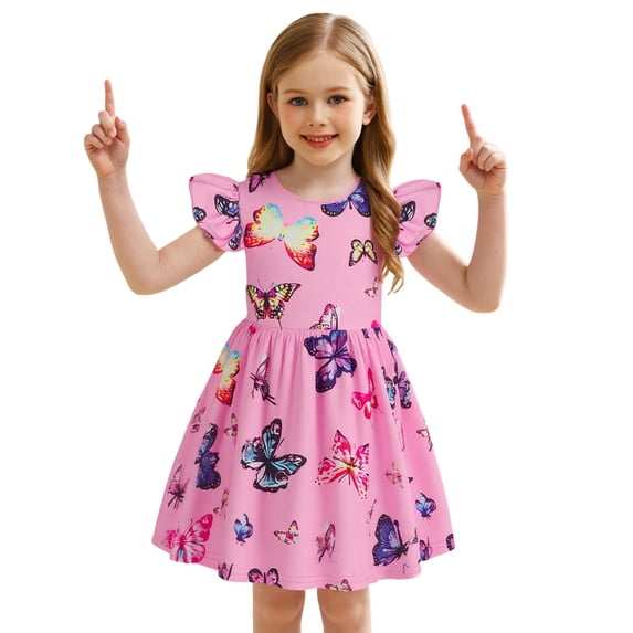Likimi Children Girls Summer Dress Easter Crew Neck Cartoon Print Short Sleeve Breathable Dresses Purple Size 9-10 Years