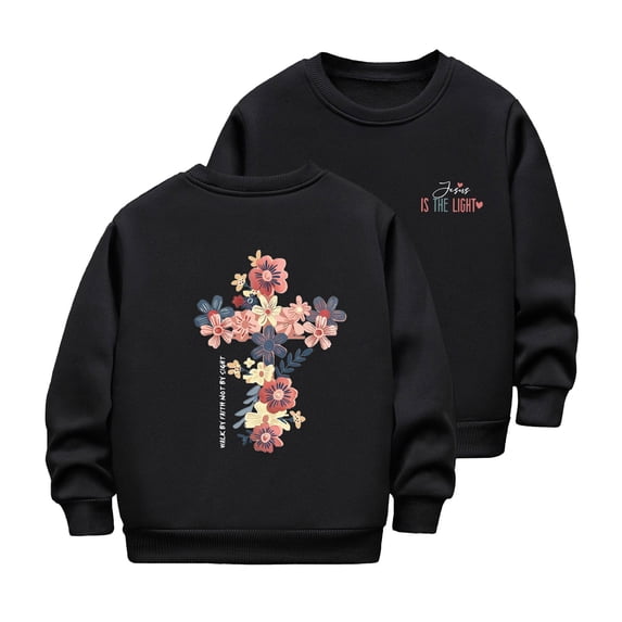 Likimi Children Girls Sweatshirt Floral Print Long Sleeve Crew Neck Shirts For Girls Autumn Winter Casual Tops Black Size 18-24 Months