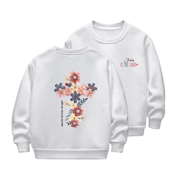 Likimi Children Girls Sweatshirt Floral Print Long Sleeve Crew Neck Shirts For Girls Autumn Winter Casual Tops White Size 4-5 Years