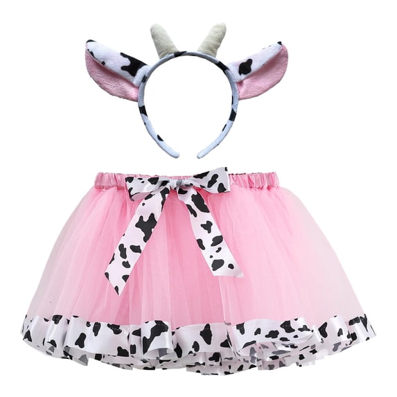 Likimi Children Girls Tutu Skirt With Hairband Dance Costume Cow Print For Performance Comfort Skirts Size 4-6 Years
