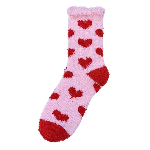 Likimi Fuzzy Fleece Socks For Men And Women Hearts Print Winter Warm Soft Casual Socks Size One Size
