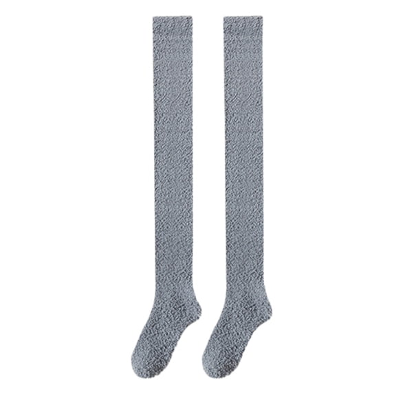 Likimi Fuzzy Fleece Socks For Women Solid Color Over The Knee Winter Warm Soft Casual Sleep Socks Size One Size