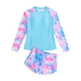 thumbnail image 1 of Likimi Girls Swimsuits Summer Cute Print Long Sleeve Crew Neck Top Shorts Two Piece Swimming Suit Pink Size 12-13 Years, 1 of 7