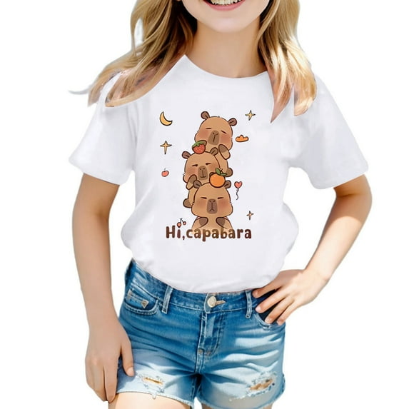 Likimi Girls Tops Cute Graphic Print Round Neck Short Sleeve Tee Summer Casual T Shirt Sizes 3-14 Years White