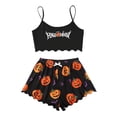 thumbnail image 1 of Likimi Halloween Pajamas For Women Set Crew Neck Hallowmas Pumpkin Print Sleeveless Pjs Tops With Shorts For Party Soft Casual Sleepwear Black Size L, 1 of 7