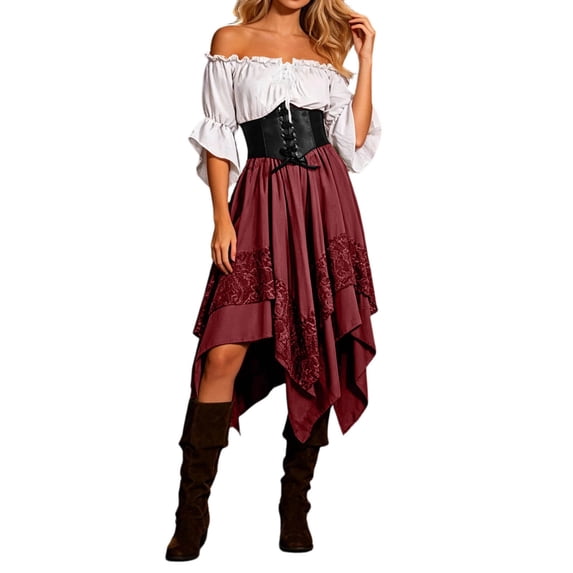 Likimi Halloween Womens Outfit Set For Stage Show Dress Up Costume Tops With Skirts For Performance Elegant Cosplay Set Size L