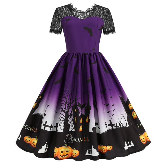 Likimi Hallowmas Dress For Women Dress Up Cartoon Print Stage Show Halloween Costumes For Performance Fashionable Cosplay Dresses Size 3Xl