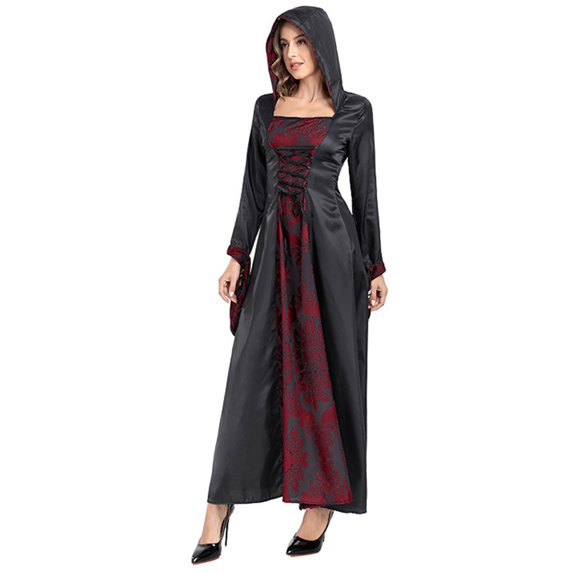 Likimi Hallowmas Dress For Women Dress Up Floral Print Hooded Stage Show Halloween Costumes For Performance Fashionable Cosplay Dresses Size 2Xl