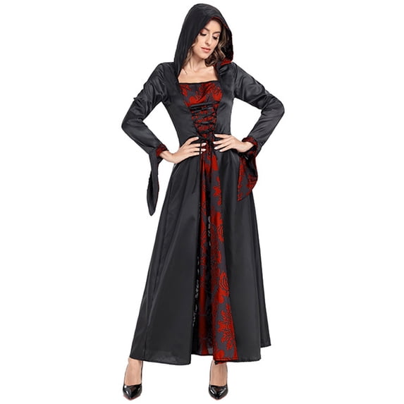 Likimi Hallowmas Dress For Women Dress Up Floral Print Hooded Stage Show Halloween Costumes For Performance Fashionable Cosplay Dresses Size Xl