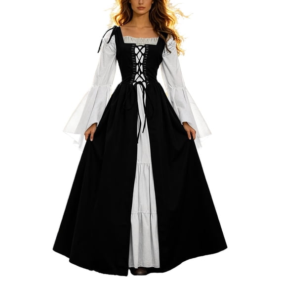 Likimi Hallowmas Dress For Women Stage Show Solid Color Dress Up Halloween Costumes For Performance Fashion Cosplay Dresses Size L
