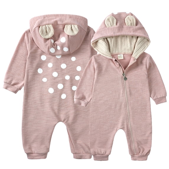 Likimi Infant Baby Boys Jumpsuits Hooded With Ears Deer Print Long Sleeve Romper For Baby Spring Autumn Soft Clothes Pink Size 9-12 Months