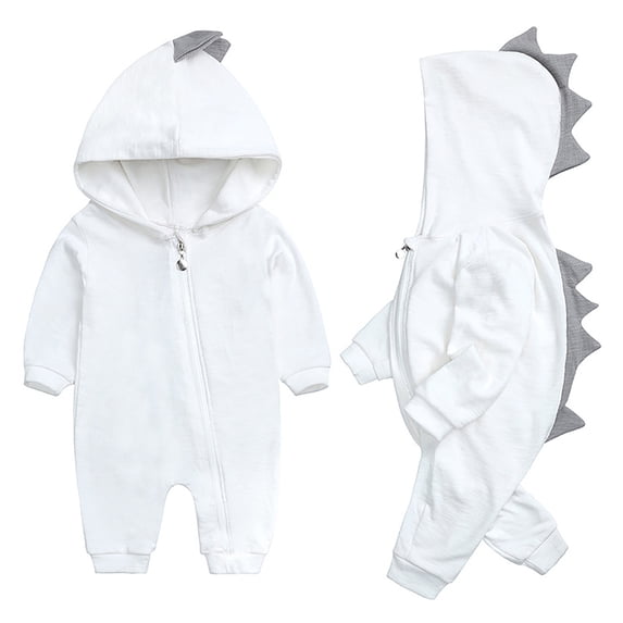 Likimi Infant Baby Boys Jumpsuits Hooded With Zipper Solid Color Long Sleeve Romper For Baby Everyday Wear Fashionable Clothes White Size 9-12 Months