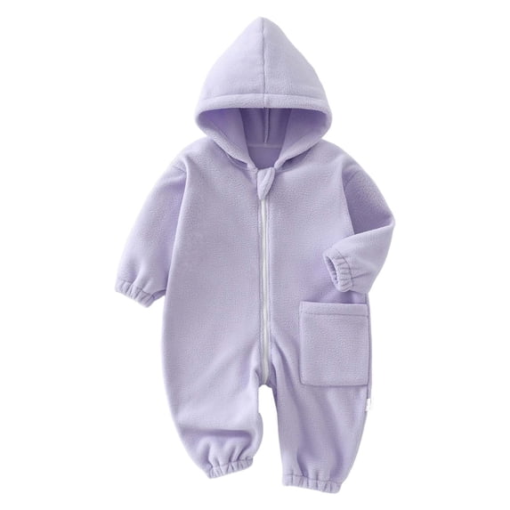 Likimi Infant Baby Boys Jumpsuits Hooded Zipper Solid Color Long Sleeve Romper For Baby Autumn Winter Fashion Clothes Purple Size 6-12 Months
