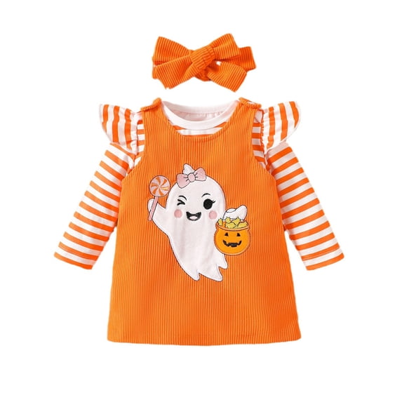 Likimi Baby Girls Halloween T-Shirt Hallowmas Ghost Print Long Sleeve Crew Neck Shirts For Girls Spring Autumn Fashion Tops Red Size 9-12 Months
