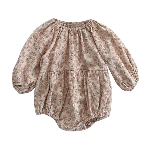 Likimi Infant Baby Girls Jumpsuits Crew Neck Floral Print Long Sleeve Romper For Baby Loose Fit Soft Clothes Pink Size 6-12 Months