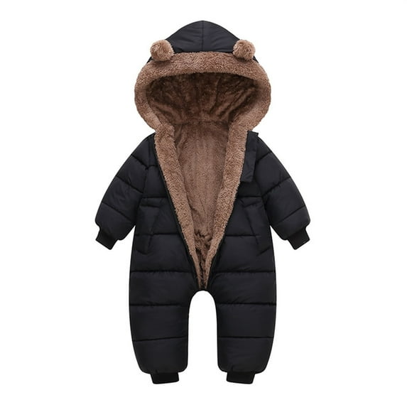 Likimi Baby Toddler Girls Jumpsuit Solid Color Long Sleeve Hooded Thick Onesie Comfortable Thermal Soft Fall Winter Homewear Size 12-18 Months Black