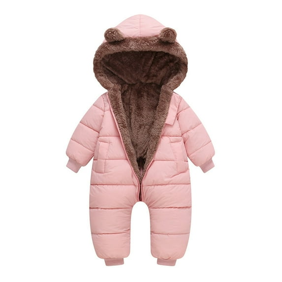 Likimi Baby Toddler Girls Jumpsuit Solid Color Long Sleeve Hooded Thick Onesie Comfortable Thermal Soft Fall Winter Homewear Size 6-12 Months Pink