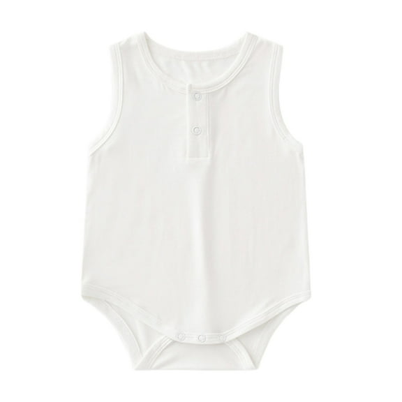 Likimi Boys Girls Jumpsuit Sleeveless Solid Color Crew Neck Breathable Summer Romper White Size 12-18 Months