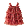 thumbnail image 1 of Likimi Infant Child Girls Dress Floral Print Square Neck Sleeveless For Party Fashionable Dresses Red2 Size 2-3 Years, 1 of 5