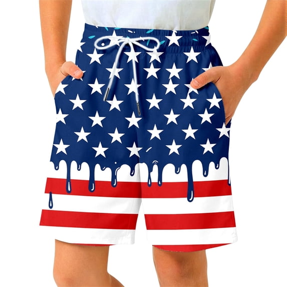 Likimi Infant Kids Boys Shorts 4Th Of July Printed Drawstring For Everyday Wear Lightweight Summer Breathable Soft Shorts Red Size 1-2 Years