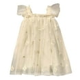 thumbnail image 1 of Likimi Infant Kids Girls Dress Solid Color Square Neck Flutter Sleeve Summer Fashionable Dresses Beige Size 5-6 Years, 1 of 4