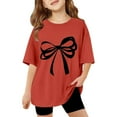 thumbnail image 1 of Likimi Infant Kids Girls T Shirt Crew Neck Short Sleeve Bow Print Comfortable Tops Red Size 5-6 Years, 1 of 4