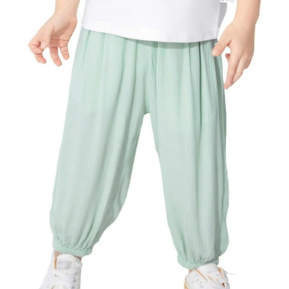 Likimi Toddler Boys Girls Pants Solid Color Elastic Waist Breathable Comfort Summer Long Trousers Green Size 1-2 Years