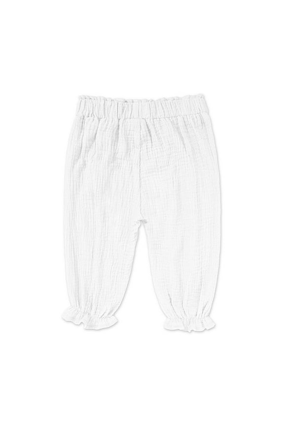 Toddler Boys Girls Pants Solid Color Elastic Waist Loose Fit Breathable Summer Trousers White Size 4-5 Years