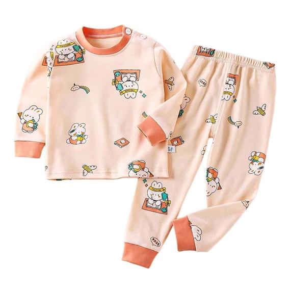 Likimi Toddler Boys Girls Two Piece Set Long Sleeve Graphic Print Crew Neck Tops With Pants Spring Autumn Soft Casual Outfit Set Orange Size 1-2 Years